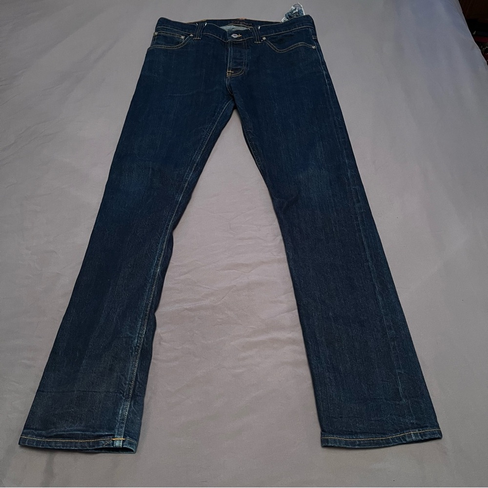 Nudie Jeans Men’s  Grim Trim Slim Straight Dark Blue Button Fly Jeans Size 34